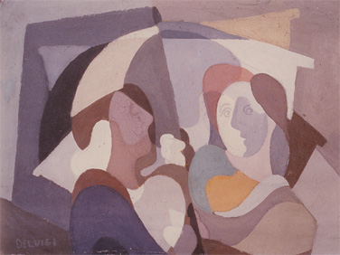 Donne sotto l' ombrello (1939-40) Tempera su faesite cm 32,5 x 42